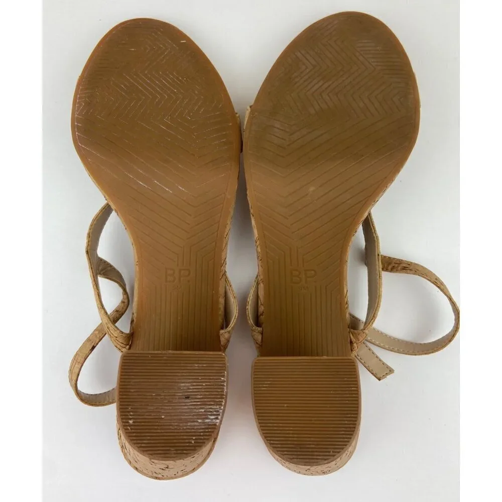 BP Cork Block Heeled Open Toe Strappy Slingback Sandals Size 9